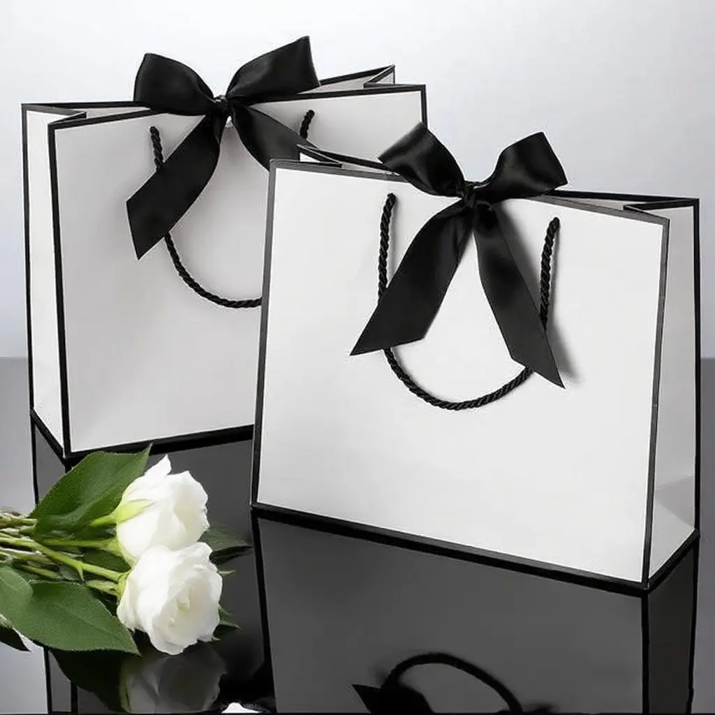 12 Pcs Wedding Goodie Bags Elegant Gift Bags with Bow Ribbon Tote Designed Paper Gift Bag Thank You Gift Bags with Handle for Wedding Bridal Shower Birthday Party Anniversary Holiday Galentine Favor Supplies
