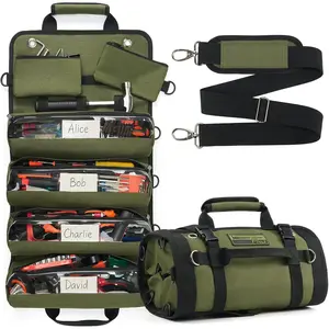 Roll Up Tool Bag, Heavy Duty Tool Storage Large-Capacity, 27"*14" Portable Tools Organizer with Utility Detachable Pouches,  Tool Roll Bag for Mechanic, Electrician, Gifts
