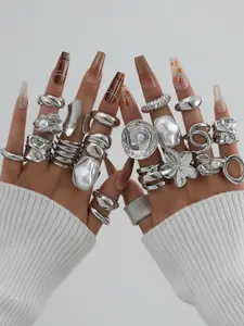 22pcs Chunky Vintage Wide Face Asymmetric Floral Rings Set, Women's Daily Wear Jewelry, Ideal Gift for Girlfriend, All Seasons