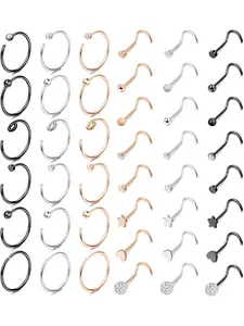 42 Pcs Hoop Nose Rings for Women Men Stainless Steel Nose Screw L Shaped Studs 20G 8-10mm Piercings Jewelry Set