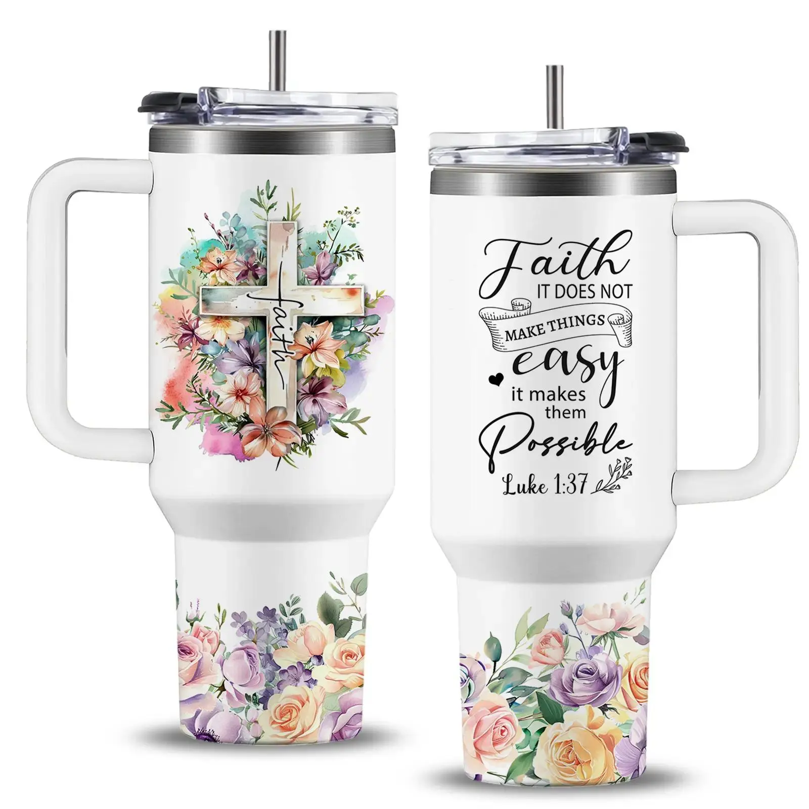 Christian Gifts for Women Tumbler 40oz With Handle & Straw - Faith Gift Bible Spiritual Woman- Encouragement Inspirational for Women - Religious Birthday, Christmas Gift for Mom, Daughter, Sister, Friends