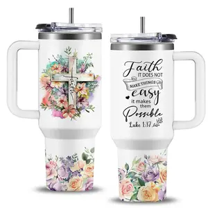 Christian Gifts for Women Tumbler 40oz With Handle & Straw - Faith Gift Bible Spiritual Woman- Encouragement Inspirational for Women - Religious Birthday, Christmas Gift for Mom, Daughter, Sister, Friends