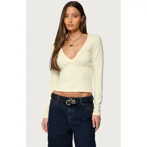 Edikted Women's Doron V Neck Long Sleeve Top