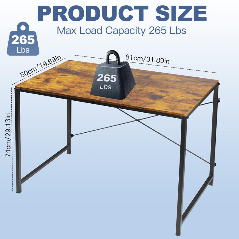 81cm Modern Home Office Desk - Rustic Brown Compact Writing Computer Table for Bedroom, Study & Small Spaces