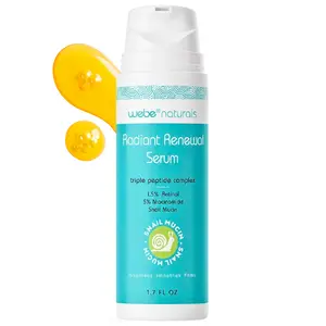 Webe Naturals Radiant Renewal Snail Mucin Serum 1.7oz  Liposomal Retinol, Vitamin C, Zinc PCA & 4 Peptides for Brighter, Firmer, Smoother Skin | Anti Aging Formula with Niacinamide to Reduce Fine Lines & Boost Collagen | Luxury Glow Treatment