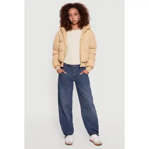 Zip Front Puffer Jacket with Removable Hood