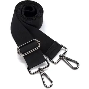 Thickened Solid Color Purse Straps Replacement Crossbody Bag Strap Adjustable Wide Guitar Straps for Handbags 1.5inch (Black gunmetal buckle)