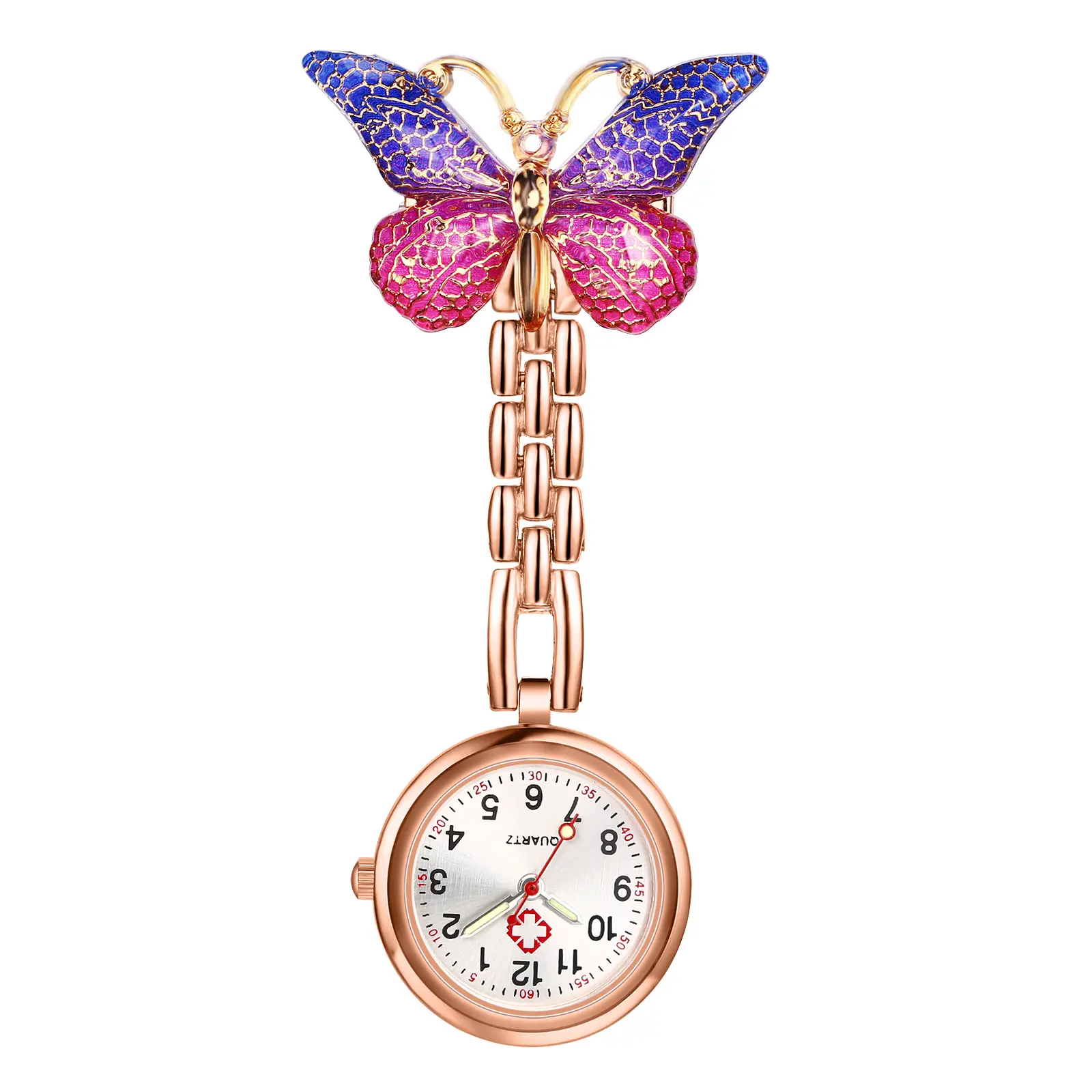 OIDEA Women's Butterfly Fob Pocket Watch for Nurses Medical Staff, 2.6cm Round Clip-On Design, 21g Lightweight, Luminous Hands, Quartz Movement Work Fashion Accessory, Healthcare Heroes