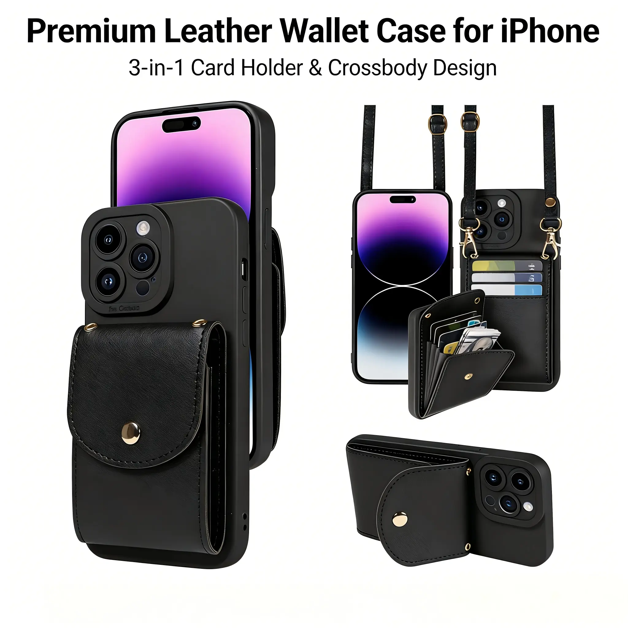 for Apple Phone Case - Stylish Crossbody Lanyard with Lanyard and Card Holder, Multi-functional with Card Holder, Soft Leather Phone Case, Compatible with iPhone 11 to 17 Pro Max and Plus Models