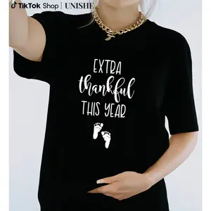 Cozy Thanksgiving Pregnancy Tee – Extra Thankful This Year Fall Maternity Shirt