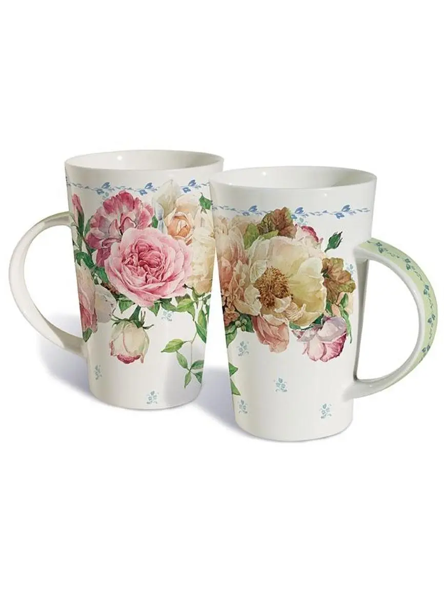 Lissom Design 35052 12 oz Porcelain Mug - Cottage in Bloom