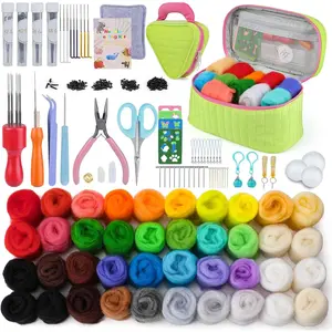 Needle Felting Kit for Beginners, 40 Rolls Wool Roving, Felting Needles, Wool Felting Pad Complete Needle Felting Tools Supplies