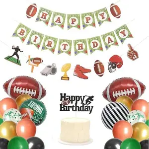 Football Birthday Party Decorations Football Party Supplies Football Balloons Football Cake Topper Football HAPPY BIRTHDAY Banner for Boys Kids Birthday Game Day Sports Party Round Pack