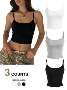 Everyday Versatile Camisole Tank Top - Slim Fit Cropped Basic Y2K Style Aesthetic Inner Wear, Multiple Colors Available (3 Pack)