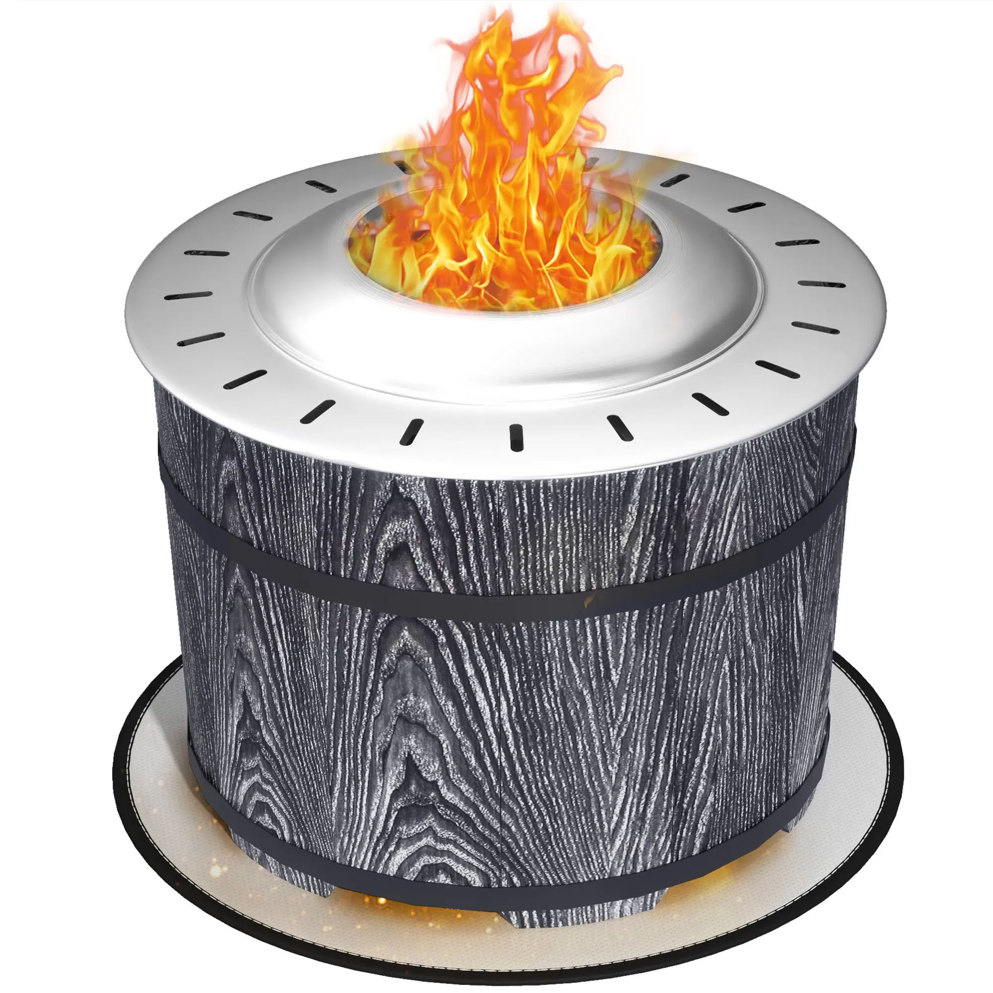 Smokeless Fire Pit – Portable Camping Bonfire Stove with Fireproof Mat. Secondary Combustion for Clean Smokeless Fire. Magnesium Oxide Shell + Stainless Steel Combustor. Black. 20.5" Dia x 15.25" H
