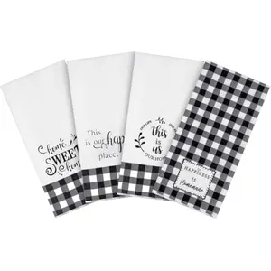 4 Pcs Buffalo Plaid Kitchen Towels Farmhouse Hand Tea Towels Absorbent Quick Dry Buffalo Check Kitchen Dish Cloths Cleaning Cloth for Summer Home Supplies Gifts(White and Black,Plaid Style)