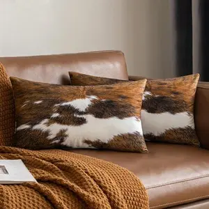 Woaboy Pack of 2 Decorative Throw Pillow Covers Cowhide Brindle Printed Couch Throw Pillows Cushion Covers for Winter Home Decor Living Room Sofa Bedroom 12x20 Inch