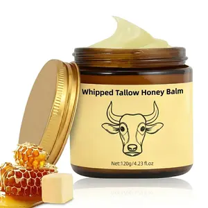 Organic Beef Tallow Honey Balm for Skin & Face, Whipped Beef Tallow Face Moisturizer with Raw Honey, Grass Fed Cow Beef Tallow Cream, All Natural Pure Body Lotion for Women & Men, Unscented 4.2 OZ