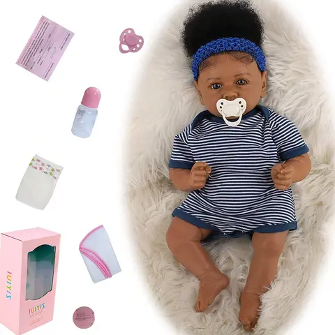 50 cm Unisex Lifelike Realistic Newborn Soft Stuffed Doll - African Skin Detail, Plush Soft-Touch Body, Musical Function, Memory Training & Observation Features, Ideal Kids' New Year & Birthday Gift, Memory Training And Observation
