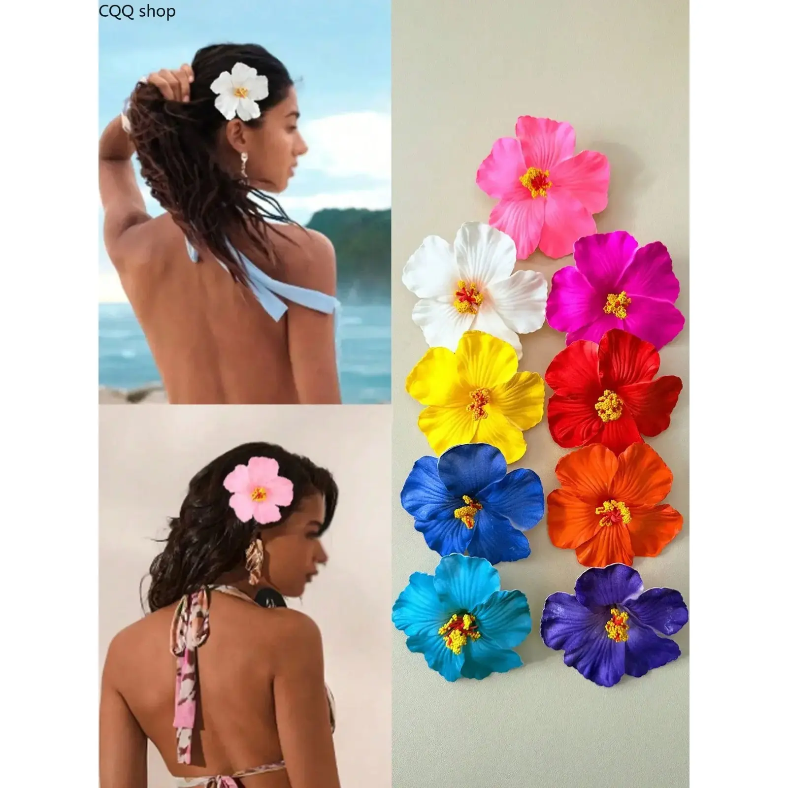 Women Floral Hair Clips Set, Boho Fabric Flower Accessories, Summer Beach Party Jewelry, Elegant Ladies Headwear Gift, Hawaiian Flower Hair Clips, Hibiscus Flower Hair Clip, Tropical Hair Accessories, Super Cute Clips
