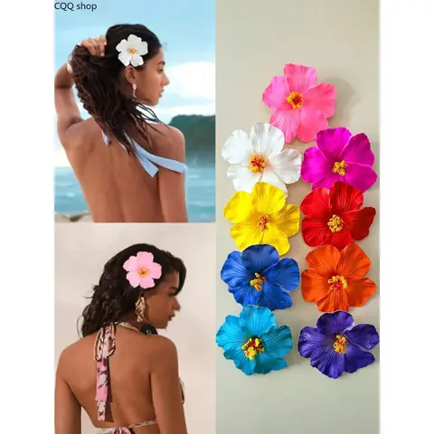 Women's 9-Pcs Elegant Floral Hair Clips Complete Set - Boho Fabric Flowers Tropical Female Sports & Outdoor Headwear, Gift Ready Summer Beach Accessory