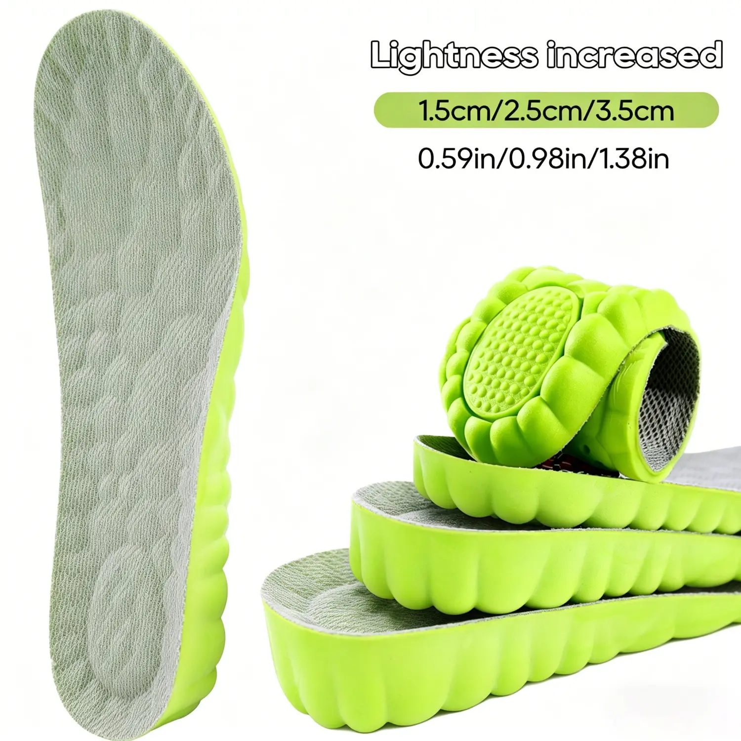 Height Increase Insoles 4D Cloud Comfort, Soft Elastic Cushioning Insoles, Breathable Deodorant Shoe Pads, Shock Absorption Heightening Inserts, 3 Heights Optional Insoles for Daily Work Walking Sports