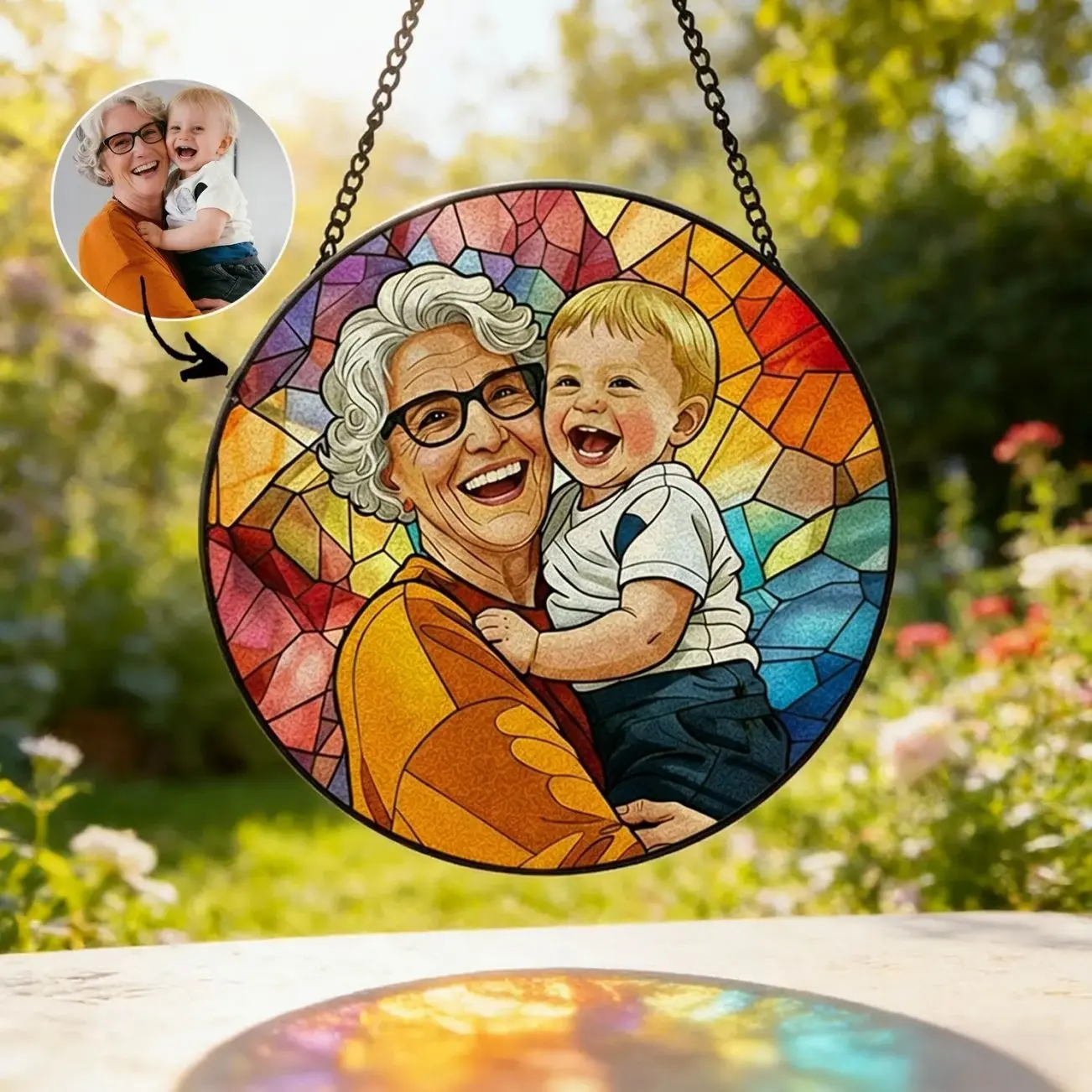 9 ops Personalized Family Portrait Stained Glass Suncatcher, Custom Memorial Gift from Photo, Healing Window Art for Cherished Memories