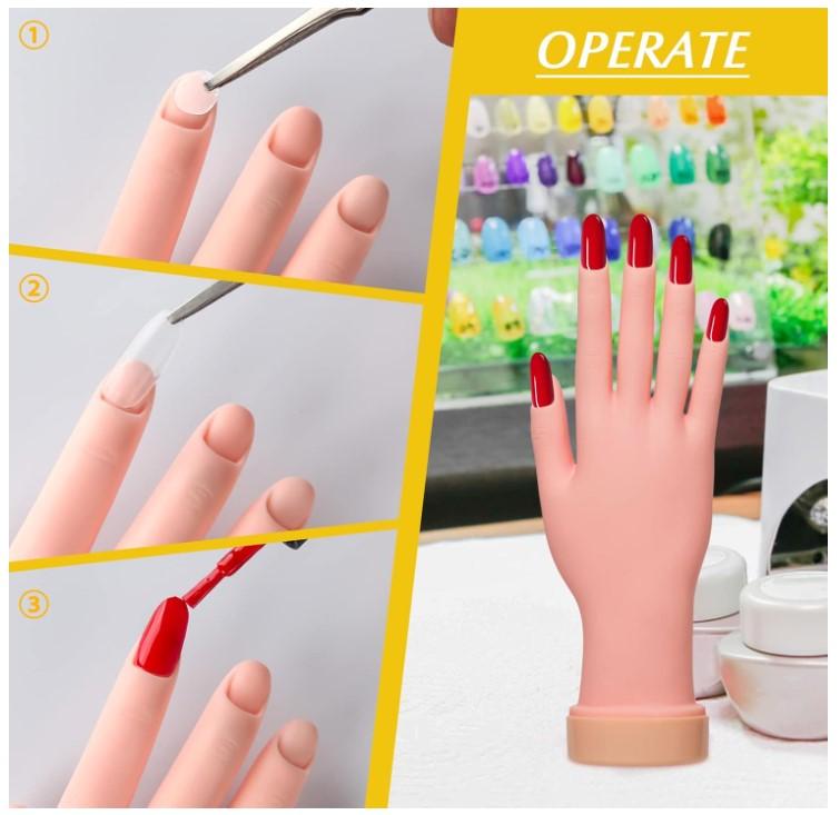 2 Pack Right Hands Practice Nail Tips Art Trainer Training Hand Tool Flexible Bendable Movable Fake Mannequin Manicure Tool