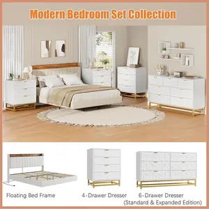 Gaomon White Engineered Wood 4-Drawer Dresser with Carved Details, Wide Storage, Metal Legs, Easy Setup – Modern Chest Organizer for Bedroom, Living Room