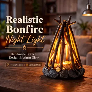 SunShot DIY Decorative LED Simulation Burning Branches Campfire Night Light, USB-Powered, White Noise Function, Touch Control Universal Electronics Accessory