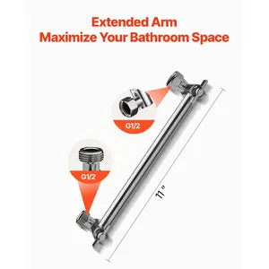 VEVOR Shower Head Extension Arm Extender 11 in Adjustable Angle Height G1/2 Universal