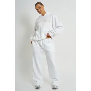 Kaiia Script Logo Wide Leg Joggers White