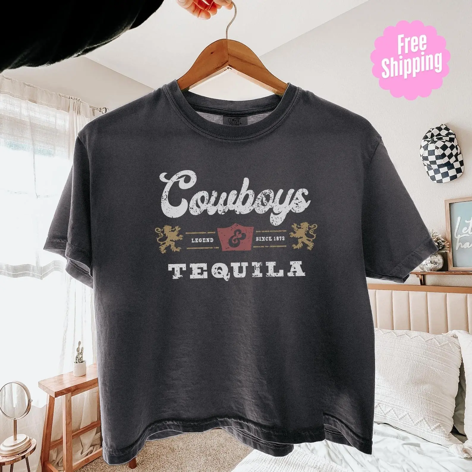 Comfort Colors® Cowboys & Tequila Graphic Tee: Vintage Western CROP Shirt