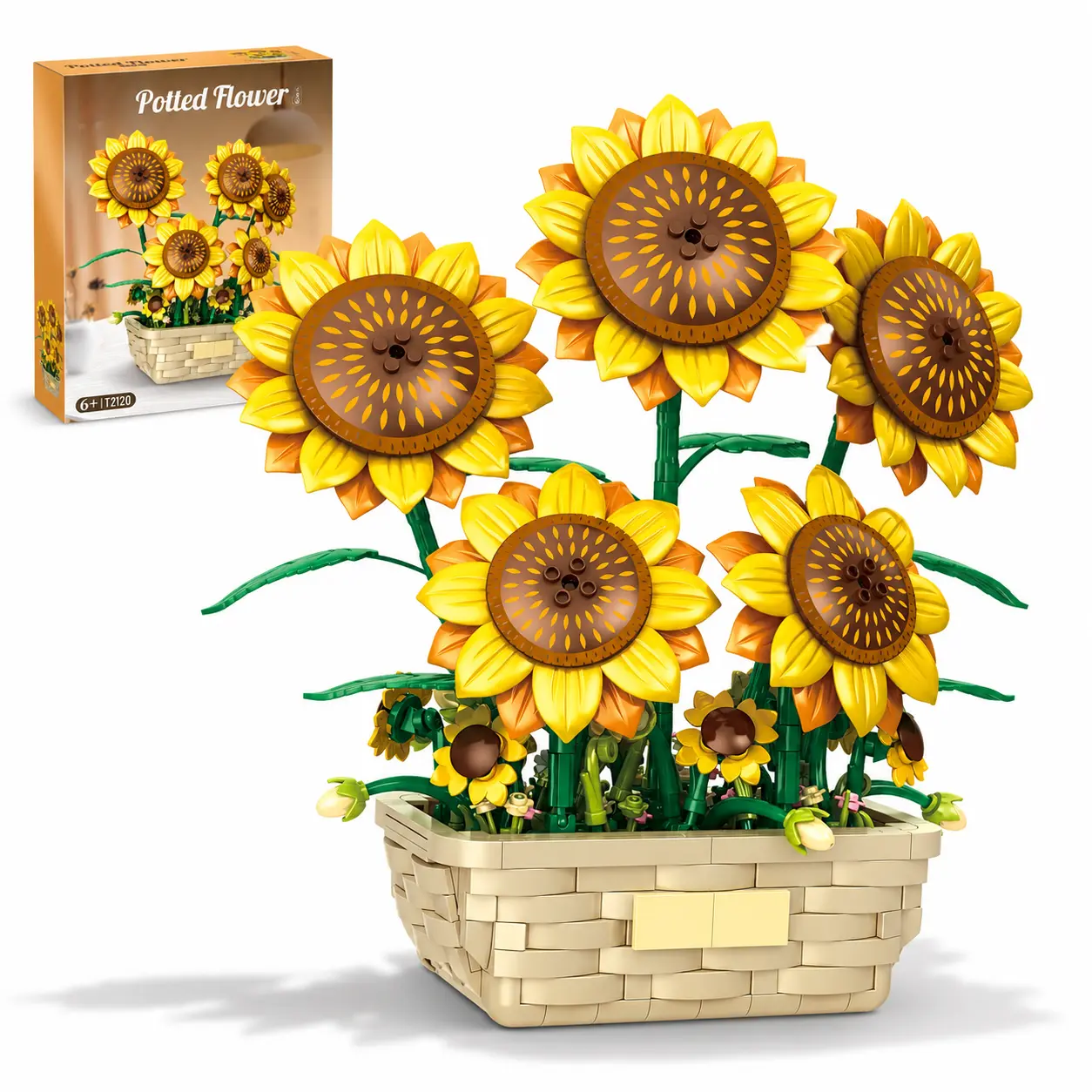 JYRUE Sunflower Building Block Set, 689pcs Lego-Compatible Potted Artificial Plant, Botanical Collection Decor, Birthday Gift for Kids 6+