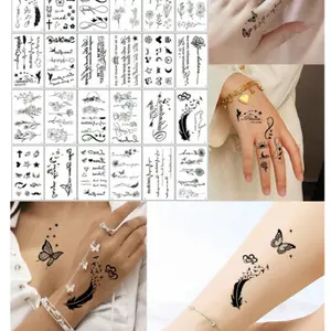 30 Sheets Small Size Temporary Tattoo Stickers For Men And Women, Black Flower, Heart, Feather, Lettering Disposable Finger & Hand Tattoo Body Decoration