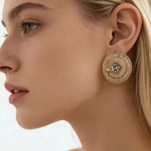 Vintage Gold Mesh Spiral Stud Earrings for Women 2026 TikTok Viral Trendy Luxury Shiny Crystal Statement Jewelry Hypoallergenic Nickel Free Lightweight for Daily Party Wedding Date Night Holiday Prom Birthday Anniversary Gift for Her