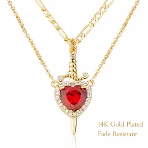 MEIITRUE 14K Gold Plated Dainty Heart & Zirconia Dagger Cross Pendant Necklace for Women - Accessories for Women, Romantic Accessories - Anniversary Gifts for Her, Gifts for Boyfriend Elegant Jewelry Summerwins DealsForYouDays