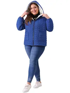 Agnes Orinda Women's Plus Size Lightweight Puffer Jacket with Hood Pockets Quilted Padded Full Zip Winter Coats