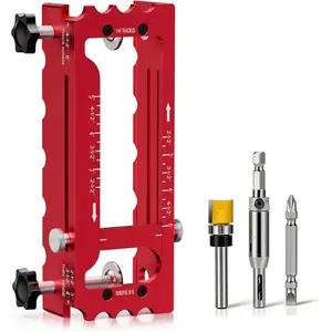Door Hinge Jig Tool for Router, Adjustable  Alloy Mortise Jig Fits Door Hinges 2.5" -5", Door Hinge Template Installation Kit, 1/4" & 5/8" Radius and Square Corners (red)