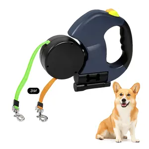Retractable Dual Dog Leash for 2 Small Dogs up to 30 lbs Each, 3ft No-Tangle 360° Swivel Pet Walking Leash with LED Flashlight, Durable Bungee, Dog Walking Accessories for Night Safety outdoorfun Universal Harness
