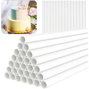15PCS White Plastic Cake Dowel Rods, 0.4 Inch Diameter 9.5 Inch Length Cake Stacking Supporting Rods for Tiered Cake Construction and Stacking