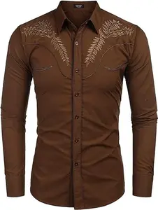 COOFANDY Men's Western Shirts Long Sleeve Slim Fit Embroideres Cowboy Casual Button Down Shirt Classic Cotton Menswear Soft Stylish Tops Formal