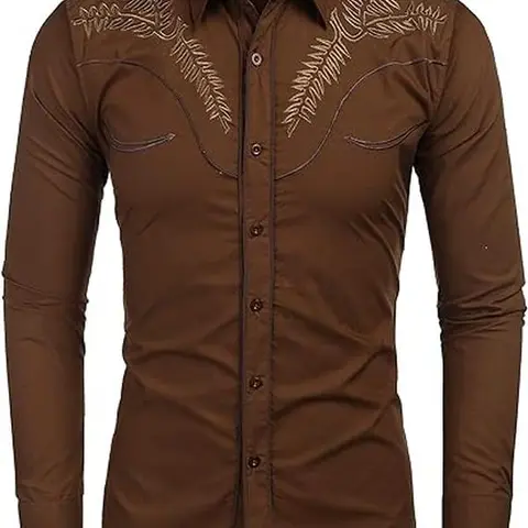 COOFANDY Men's Western Shirts Long Sleeve Slim Fit Embroideres Cowboy Casual Button Down Shirt Classic Cotton Menswear Soft Stylish Tops Formal