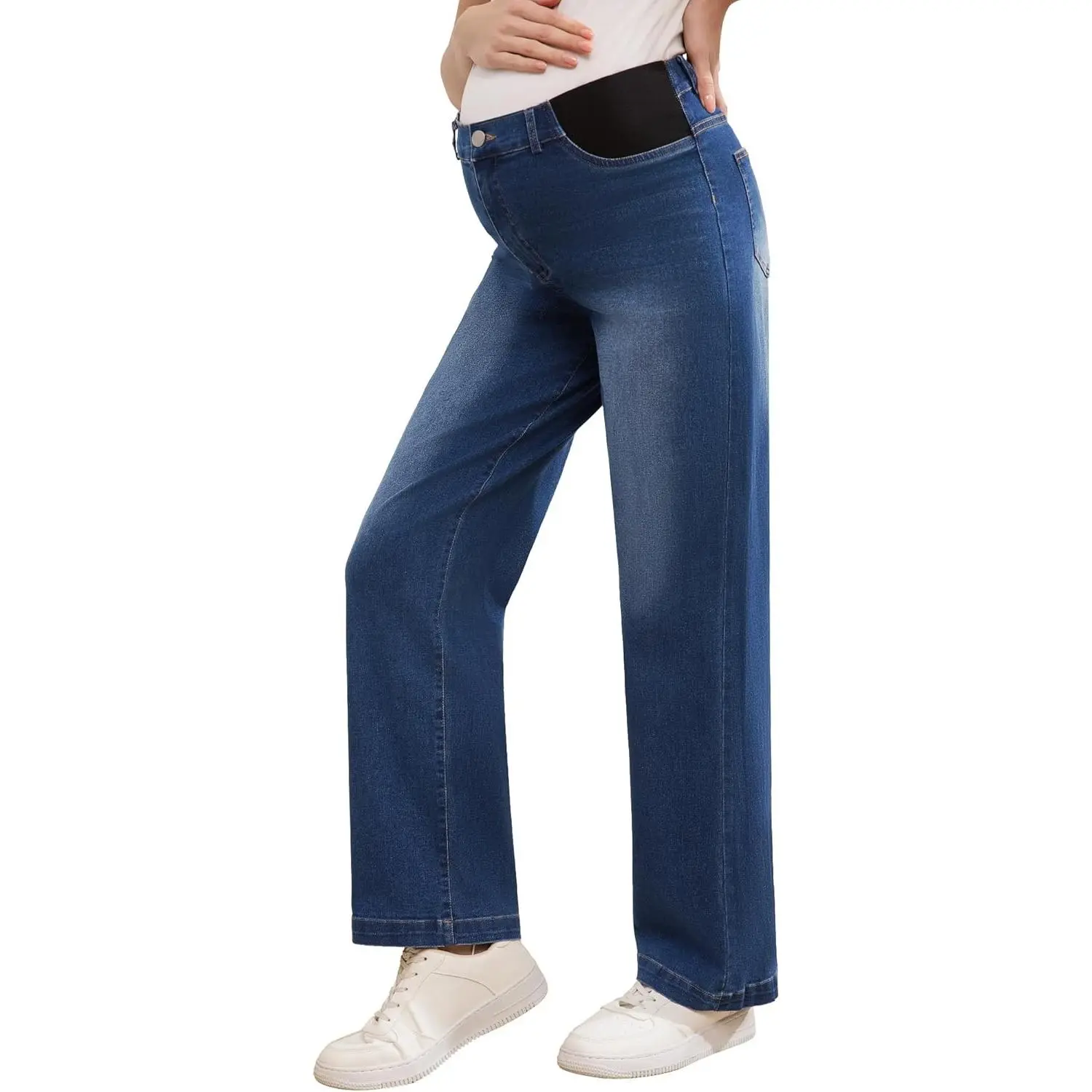 Women's Maternity Jeans Mid-Rise Straight Leg Relaxed Fit Denim Pants for Pregnancy and Postpartum