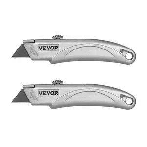 VEVOR Utility Knife, 2-Pack Retractable Box Cutter, with Aluminum Alloy Case, SK5 Blades and Handle, 3-Position Blade, 5 Blades, Heavy Duty Box Cutter for Leather, Card Board, Rubber Cables, Silver