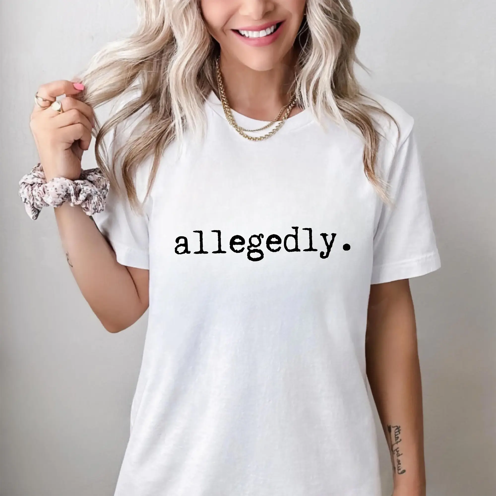 Allegedly Graphic Tee, Funny Lawyer Gift, Casual Crewneck T-shirt, Law Student Humor, Graduation Outfit Idea