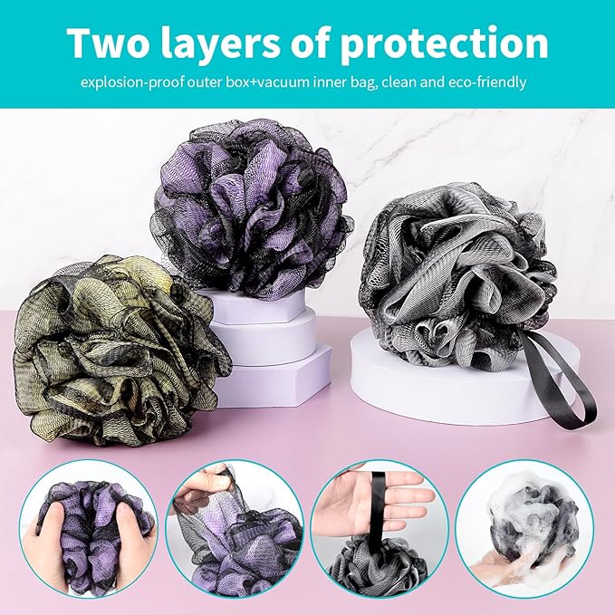 Bath Loofah Shower Sponge Back Scrubber Soft Mesh Exfoliating Shower Puffs for Women & Men Pack of 4 Body Wash Sponges Deep Cleansing & Skin Exfoliation Bath Accessories Bath Loofah Shower Sponge Back Scrubber Soft Mesh Exfoliating Shower Puffs for Women & Men Pack of 4 Body Wash Sponges Deep Cleansing & Skin Exfoliation Bath Accessories