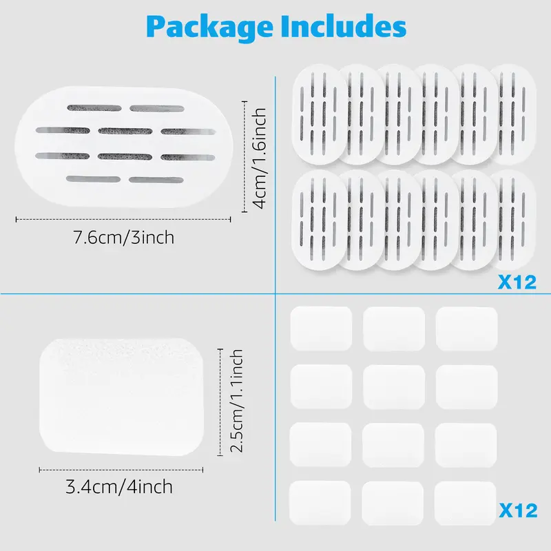 MISFANS D02-D03 Triple Filter Cat Fountain Filters (12‑Pack Value), Square Shape, Cotton Mesh Traps Hair, Fits Most Steel Fns, Quick Swap Keeps Daily Care Simple, Carbon Mesh for Purified Water (Fountain Not Included)