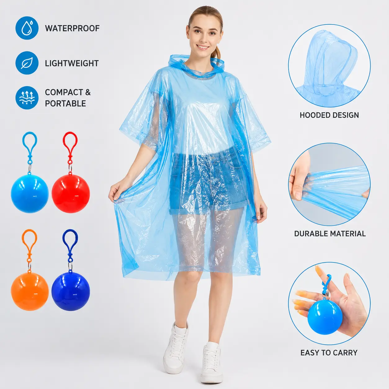 1 Count, Portable Disposable Rain Poncho with Hanging Storage Ball, Random Color for Outdoor Hiking Travel and Rainy Day Use