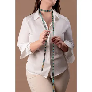 Skinny Scarf Turquoise - Native Beaded Necklace with Elegant Turquoise Hues - Handmade by Huichol Artisans - Mother Sierra